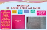 NASHIHAT OF SAYEDI SADIQALI SAHEB