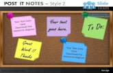 Post it notes pinned on board design 2 powerpoint presentation templates.