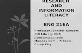 Research and Information Literacy RIL ENG 216 A Professor Jennifer Ransom