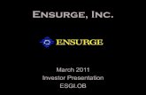 Ensurge, Inc. (OTCBB: ESGI; Twitter: $ESGI)