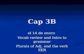 Cap 3B el 14 de enero Vocab review and Intro to grammar Plurals of Adj. and the verb SER.