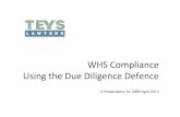 WHS Compliance - Using the Due Diligence Defence