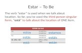 The verb estar is used when we talk about location. So far, youve used the third person singular form, está to talk about the location of ONE item. ESTAR.
