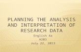 Planning the analysis and interpretation of resseaech data