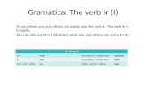 Gramática: The verb ir (I) To say where you and others are going, use the verb ir. The verb ir is irregular. You can also use ir to talk about what you.