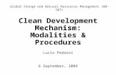 Global Change and Natural Resources Management (BB-507) 6 September, 2004 Clean Development Mechanism: Modalities & Procedures Lucio Pedroni.