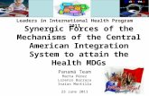 Synergic Forces of the Mechanisms of the Central American Integration System to attain the Health MDGs Panamá Team Marta Pérez Lorenzo Barraza Isaías Montilla.