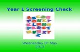 Year 1 Screening Check Wednesday 8 th May 2013. Aims To know the context and background for the Y1 screening check To be familiar with the structure and.