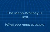 The Mann-Whitney U Test What you need to know. When Should I Use the Mann-Whitney U Test? Non-parametric distributionNon-parametric distribution Independent.