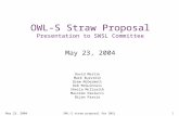May 23, 2004OWL-S straw proposal for SWSL1 OWL-S Straw Proposal Presentation to SWSL Committee May 23, 2004 David Martin Mark Burstein Drew McDermott Deb.