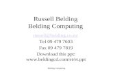 Russell Belding Belding Computing russell@belding.co.nz Tel 09 479 7603 Fax 09 479 7819 Download this ppt:  Belding Computing.