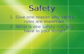 Safety 1.Give one reason why safety rules are important. 2.What is one safety rule you have in your home? 1.Give one reason why safety rules are important.