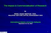 1 The Impact & Commercialization of Research By Mohd. Azwar Mahmud, CEO, MALAYSIA VENTURE CAPITAL MANAGEMENT BHD International Islamic University Malaysia.