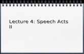 Lecture 4: Speech Acts II. Review of Speech Acts I What is a Performative? What is a Metalinguistic Performative? What is a Ritual Performative? What.