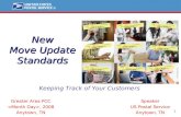 1 New Move Update Standards Keeping Track of Your Customers Speaker US Postal Service Anytown, TN Greater Area PCC, 2008 Anytown, TN.