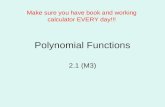 Polynomial Functions 2.1 (M3) Make sure you have book and working calculator EVERY day!!!