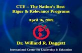 International Center for Leadership in Education Dr. Willard R. Daggett CTE – The Nations Best Rigor & Relevance Programs April 16, 2009.