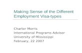 Making Sense of the Different Employment Visa-types Charter Morris International Programs Advisor University of Mississippi February, 22 2007.