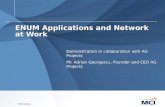 PT0000. 00/00/04 ENUM Applications and Network at Work Demonstration in collaboration with AG Projects Mr. Adrian Georgescu, Founder and CEO AG Projects.