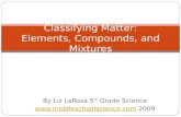 By Liz LaRosa 5 th Grade Science  2009 Classifying Matter: Elements, Compounds, and Mixtures.