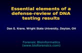 Essential elements of a defense-review of DNA testing results Forensic Bioinformatics () Dan E. Krane, Wright State University, Dayton,