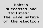 Bohrs successes and failures: The wave nature of the electron.