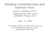 Reading Comprehension and Science Texts Jean F. Andrews, Ph.D. Supported by NSF Grant #043567: Project ACE Sept. 17, 2004 To contact author for permission.