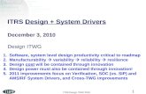 ITRS Design ITWG 2010 1 ITRS Design + System Drivers December 3, 2010 Design ITWG 1.Software, system level design productivity critical to roadmap 2. Manufacturability.