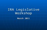 IRA Legislative Workshop March 2011. March 17, 2011 Richard Long, International Reading Association 2 Goals Provide participants with background on: Provide.