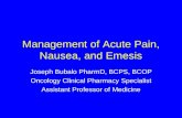 Management of Acute Pain, Nausea, and Emesis Joseph Bubalo PharmD, BCPS, BCOP Oncology Clinical Pharmacy Specialist Assistant Professor of Medicine.