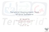 TeraGrid Deployment Test of Grid Software JP Navarro TeraGrid Software Integration University of Chicago OGF 21 October 19, 2007.