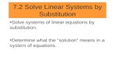 7.2 Solve Linear Systems by Substitution Solve systems of linear equations by substitution. Determine what the solution means in a system of equations.