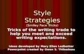 Style Strategies (Smiley Face Tricks) Tricks of the writing trade to help you meet and exceed writing expectations. Ideas developed by Mary Ellen Ledbetter.