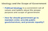 Ideology and the Scope of Government Political IdeologyPolitical Ideology is a consistent set of values and beliefs about the proper purpose and scope.