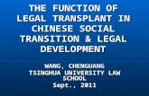 THE FUNCTION OF LEGAL TRANSPLANT IN CHINESE SOCIAL TRANSITION & LEGAL DEVELOPMENT WANG, CHENGUANG TSINGHUA UNIVERSITY LAW SCHOOL Sept., 2011.