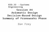 Session #4 Axiomatic Design Decision-Based Design Summary of Frameworks Phase Dan Frey ESD.33 --Systems Engineering.