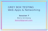1 GREY BOX TESTING Web Apps & Networking Session 7 Boris Grinberg boris3@gmail.com.