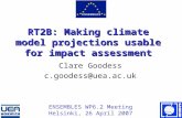RT2B: Making climate model projections usable for impact assessment Clare Goodess c.goodess@uea.ac.uk ENSEMBLES WP6.2 Meeting Helsinki, 26 April 2007.