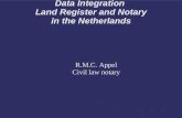 Data Integration Land Register and Notary in the Netherlands R.M.C. Appel Civil law notary.