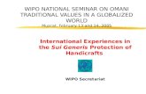 WIPO NATIONAL SEMINAR ON OMANI TRADITIONAL VALUES IN A GLOBALIZED WORLD Muscat, February 13 and 14, 2005 International Experiences in the Sui Generis Protection.