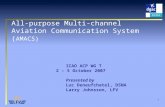 1 All-purpose Multi-channel Aviation Communication System ( AMACS) ICAO ACP WG T 2 – 5 October 2007 Presented by Luc Deneufchatel, DSNA Larry Johnsson,