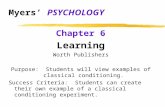 Myers PSYCHOLOGY Chapter 6 Learning Worth Publishers Purpose: Students will view examples of classical conditioning. Success Criteria: Students can create.