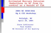 Estimated Mercury Emission Reductions in NC from Co- control as a Result of CSA 2004 NC DENR/DAQ Hg & CO2 Workshop Raleigh, NC April 20, 2004 Steve Schliesser.