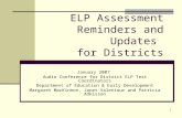 1 ELP Assessment Reminders and Updates for Districts January 2007 Audio Conference for District ELP Test Coordinators Department of Education & Early Development.