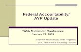 Federal Accountability/ AYP Update TASA Midwinter Conference January 27, 2009 Shannon Housson and Ester Regalado TEA, Performance Reporting Division.