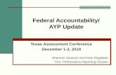 Federal Accountability/ AYP Update Texas Assessment Conference December 1-3, 2010 Shannon Housson and Ester Regalado TEA, Performance Reporting Division.