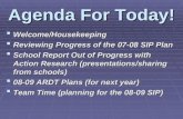 Agenda For Today! Welcome/Housekeeping Welcome/Housekeeping Reviewing Progress of the 07-08 SIP Plan Reviewing Progress of the 07-08 SIP Plan School Report.