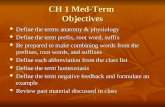 CH 1 Med-Term Objectives Define the terms anatomy & physiology Define the terms anatomy & physiology Define the term prefix, root word, suffix Define the.