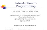 15 February 2013Birkbeck College, U. London1 Introduction to Programming Lecturer: Steve Maybank Department of Computer Science and Information Systems.