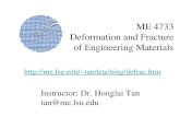 ME 4733 Deformation and Fracture of Engineering Materials Instructor: Dr. Honglai Tan tan@me.lsu.edu tan/teaching/defrac.htm.